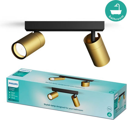 Philips Idris Spot - Plafondspot - Spatwaterdicht IP44 - 5W - Zwart met goud - Badkamerlamp tweede kans
