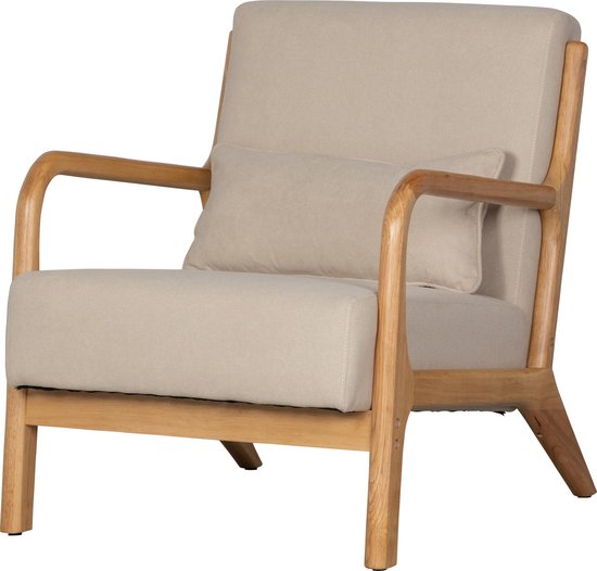 WOOOD Mark Fauteuil - Geweven Stof/Rubberhout - Naturel/Beige - 75x67x82 cm
