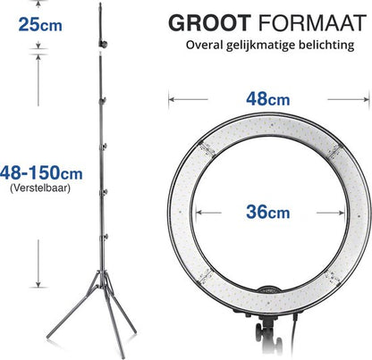 Neewer Ringlamp met Statief - Studiolamp - 18 Inch Ringlight met Kleurfilters - Smartphone & Camera
