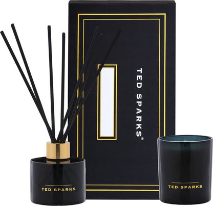 Ted Sparks - Geurkaars & Geurstokjes Diffuser - Gift Set - Patchouli & Musk ( Kaars heeft geen lont)