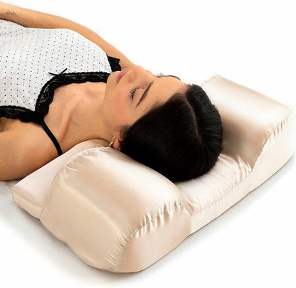 InnovaGoods® Hoofdkussen met Satijnen Hoes, Verfrissend Satijnen Kussenovertrek met ritssluiting, ideaal voor haar en huid, antirimpel. Beige