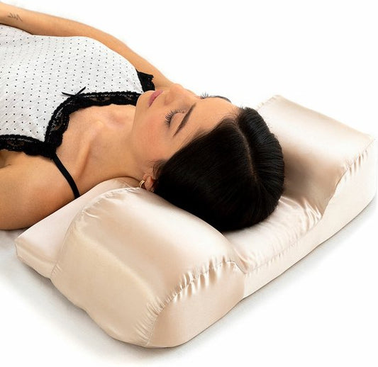 InnovaGoods® Hoofdkussen met Satijnen Hoes, Verfrissend Satijnen Kussenovertrek met ritssluiting, ideaal voor haar en huid, antirimpel. Beige