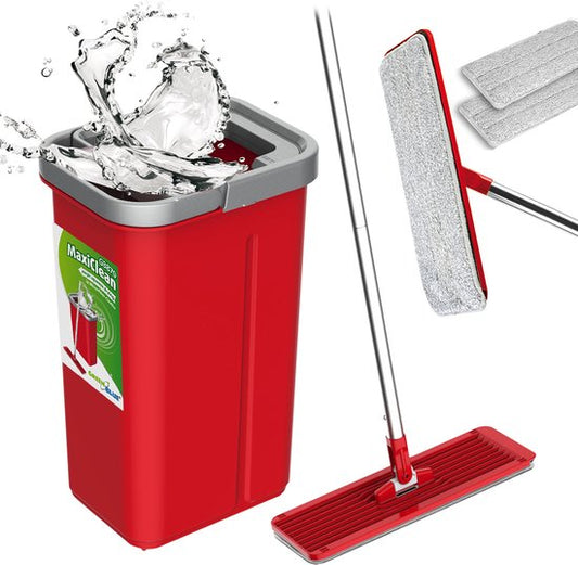 Green Blue MaxiClean - Dweilsysteem - Vlakke dweil met een emmer - Platte mopset met 2 in 1 / Vloerwisser mop - reiniger 360° draaibare