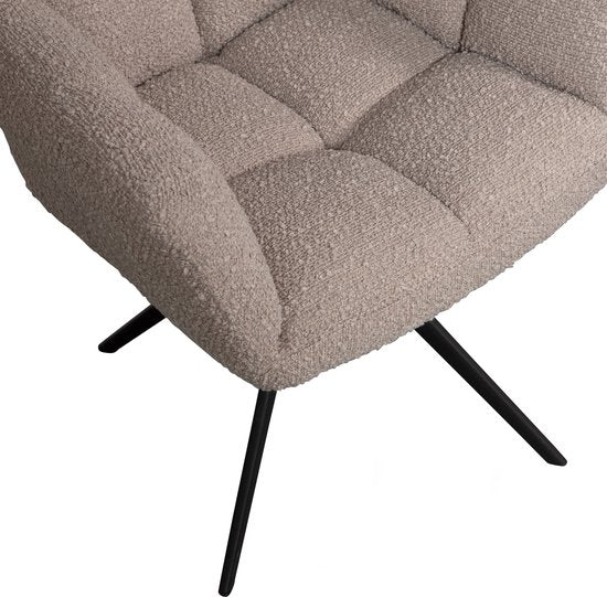 WOOOD Vinny Draaistoel met Armleuningen - Bouclé Stof - Zand/Beige - 89x70x61 cm