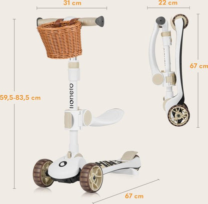 Lionelo Franky - Kinderstep 2in1 - LED - 3 wielen - tot 50kg - Fiets en scooter 2in1 - Grote verlichte wielen  - Speelgoedmandje