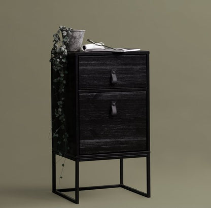 WOOOD Zola Nachtkastje Incl. Lade En Deur - Grenenhout - Zwart - 74x40x35 cm