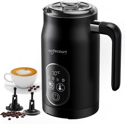 Safecourt kitchen Elektrische Melkopschuimer – 100% PFAS-vrij – Display & Temperatuurregeling – 4-in-1 – 350ml – Zwart