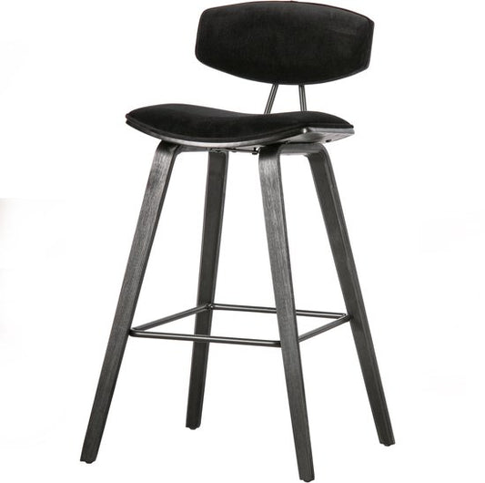 WOOOD Senn Barstoel - Velvet Stof - Zwart - 91x42x48 cm