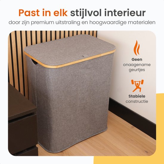 Goliving Wassorteerder 3 Vakken - 150L - Opvouwbare Wasmand Met Deksel - 3 Uitneembare Zakken Met Kleurlabels