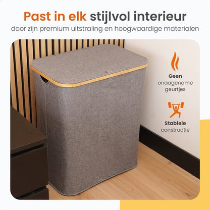 Goliving Wassorteerder 3 Vakken - 150L - Opvouwbare Wasmand Met Deksel - 3 Uitneembare Zakken Met Kleurlabels