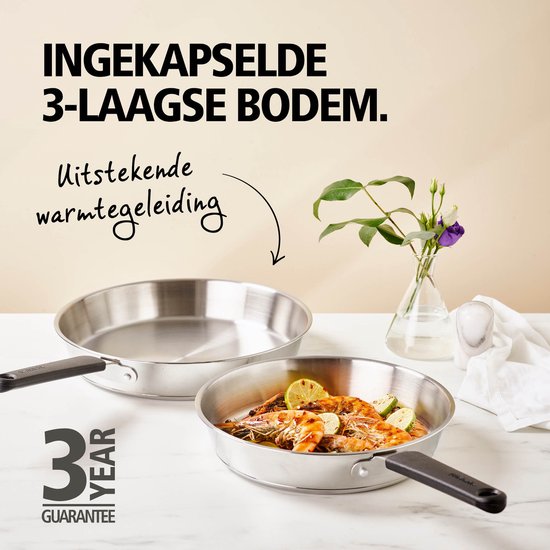 Brabantia Enjoyment Koekenpan Ø 24 cm – Premium – RVS - 90% Gerecycled - PFAS-vrij – Inductie geschikt