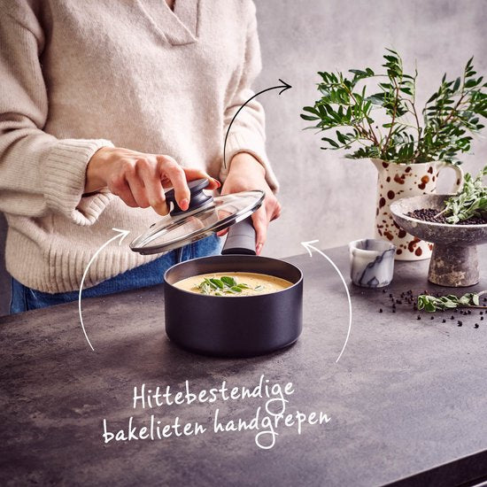 Brabantia VANTA Steelpan / Sauspan - Ø 16cm – Inclusief glazen deksel. Ergonomisch en licht - 100% PFAS vrij