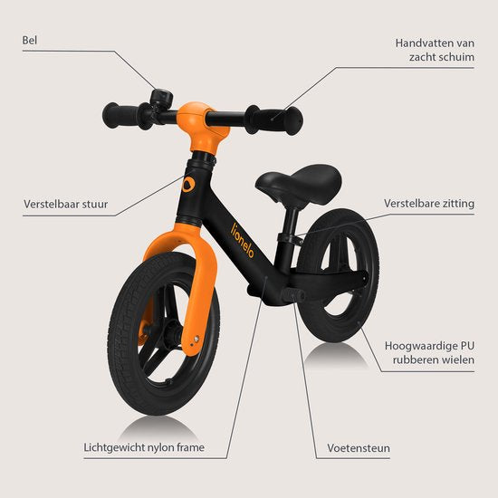 Lionelo Toni Loopfiets – Vanaf 18 mnd – Tot 30 kg – Lichtgewicht 2,3 kg – Verstelbaar Zadel & Stuur – PU Wielen
