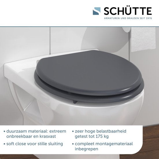SCHÜTTE WC-Bril 80104 SPIRIT ANTHRAZIT - MDF-Hout - Soft Close - Verchroomde Scharnieren - Belastbaar tot 175 kg - Gelakt - Gesatineerd Antraciet Tweede kans