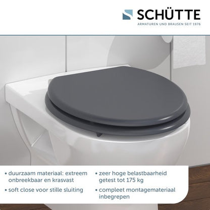 SCHÜTTE WC-Bril 80104 SPIRIT ANTHRAZIT - MDF-Hout - Soft Close - Verchroomde Scharnieren - Belastbaar tot 175 kg - Gelakt - Gesatineerd Antraciet Tweede kans