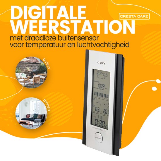 Cresta Care DTX250 Digitaal Weerstation voor binnen en buiten | Zwart/Zilver