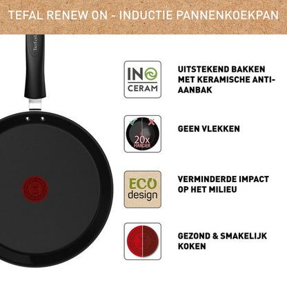 Tefal Renew Black ON - Keramische Pannenkoekenpan - Ø25 cm - PFAS-vrij - Geschikt voor Inductie