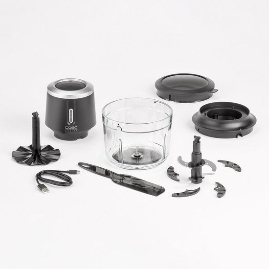 CASO Chop & Go Akku-Multi Hakmolen – Draadloze Multichopper, 1L Glas, 200W, Li-ion Accu, USB-C, 4 RVS Messen, 2 Snelheden, Model 1747