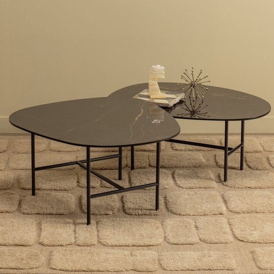 WOOOD Vajen Salontafel - Marmeren Look - Zwart - 34x80x60 cm