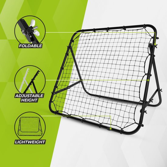 VirtuFit Verstelbare Rebounder - 100 x 100 cm - Inklapbaar - Incl. 4 grondankers - Multifunctioneel - Kickback / Tchouck / Voetbal Bouncer