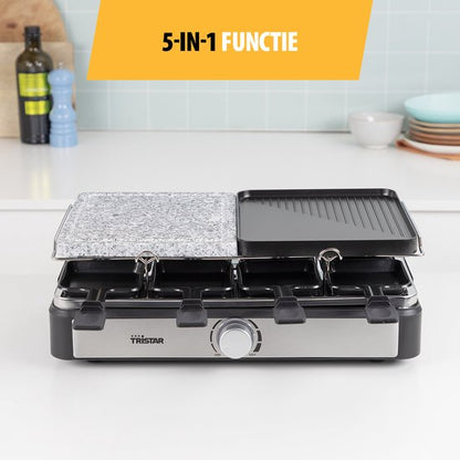 Tristar Gourmetset - RA-2747 - 1400W - Bakplaat 8 personen - 5-in-1 steengrill - Incl 8 pannetjes