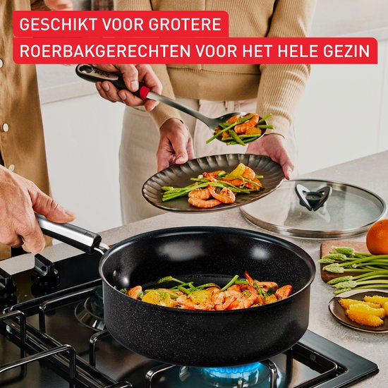 Tefal Experience Ceram Keramische Hapjespan 24 cm met Deksel - PFAS-vrij - Krasbestendig door Fusion Core