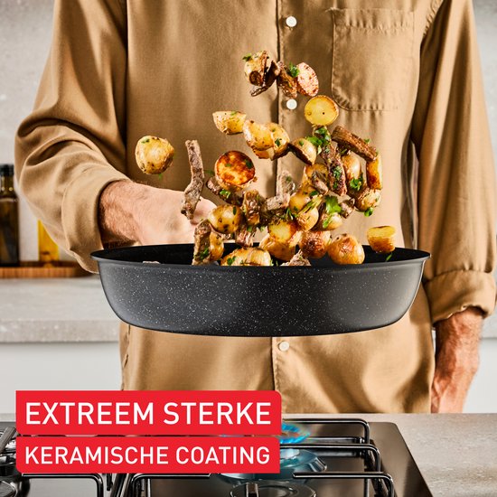Tefal Experience Ceram Keramische Hapjespan 24 cm met Deksel - PFAS-vrij - Krasbestendig door Fusion Core