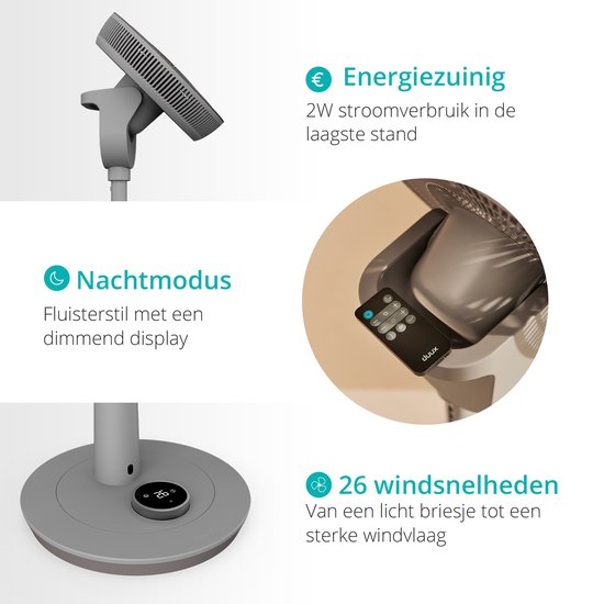 Duux Whisper 2 Statiefventilator - Zuinige Ventilator met 26 snelheden, Timer en Nachtmodus - In hoogte verstelbaar (73-95cm)