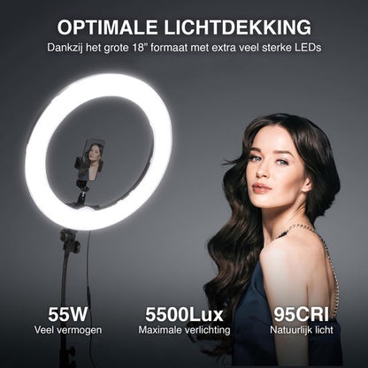 Neewer Ringlamp met Statief - Studiolamp - 18 Inch Ringlight met Kleurfilters - Smartphone & Camera