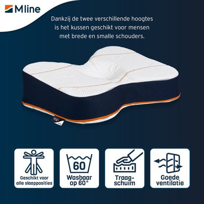 M line Athletic Pillow | Hoofdkussen | HeiQ allergen tech | Traagschuim | Tegen rug- en nekklachten | Maximale ventilatie | Ergonomisch | Anti allergeen | Wasbaar op 60° |