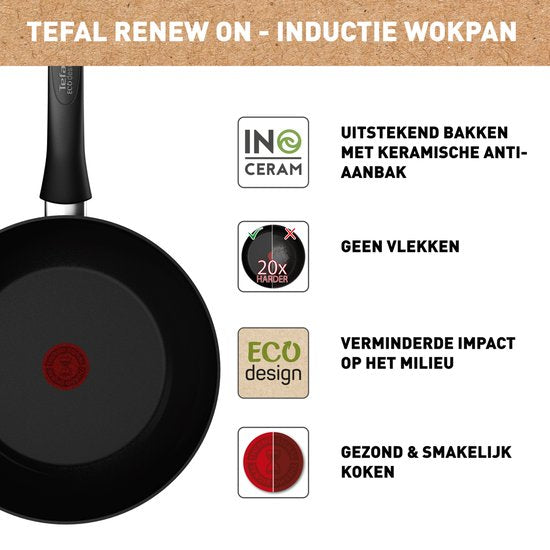 Tefal Renew Black ON - Keramische Wokpan - Ø28 cm - PFAS-vrij - Geschikt voor Inductie
