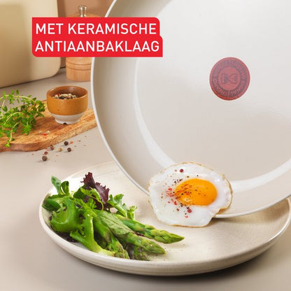 Tefal Cera Bright ON - Keramische Pannenset - 5-delig - Beige - PFAS-vrij - Grote pan heeft lichte schade aan de binnenkant + niet originele verpakking