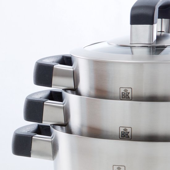 BK Conical Cool Glas Pannenset - 4 delig + deksels - RVS Let op! MIST GROOTSTE PAN!