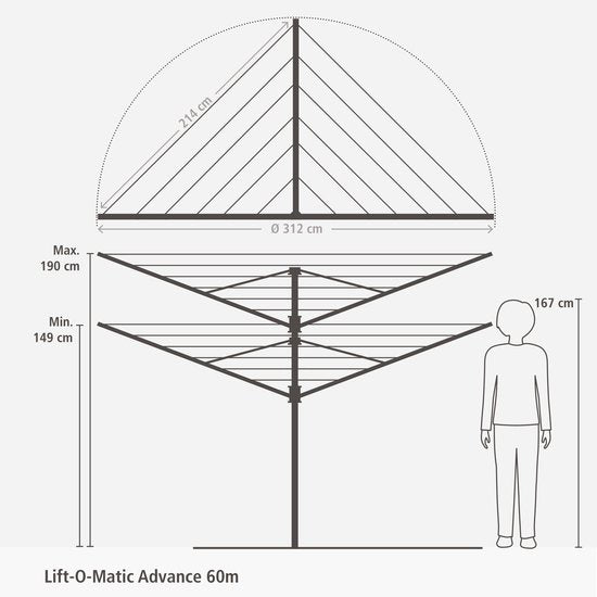 Brabantia Lift-O-Matic Advance Droogmolen - 60 m - met Metalen Grondanker LET OP! Lees beschrijving