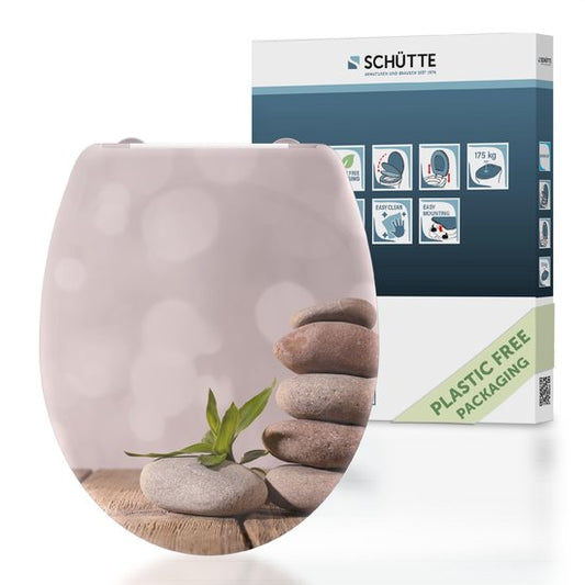 SCHÜTTE WC-Bril 82380 STONE PYRAMID - Duroplast - Soft Close - Afklikbaar - RVS-Scharnieren - Belastbaar tot 175 kg - Decor - 3-zijdige Print Tweede kans