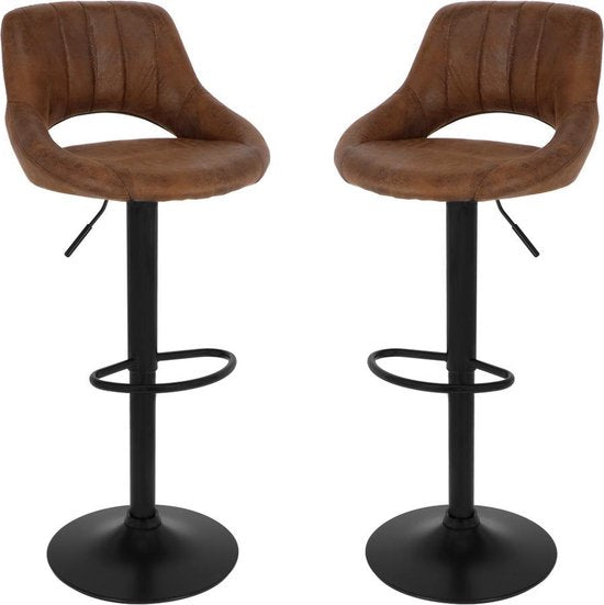 Alora Barkruk Industrial Donkerbruin - Barkrukken set van 2 - Barstoel Kruk - Barstoelen met rugleuning - Keukenstoel