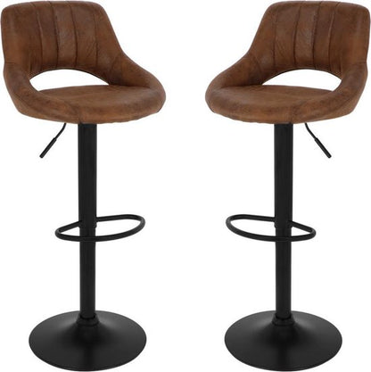 Alora Barkruk Industrial Donkerbruin - Barkrukken set van 2 - Barstoel Kruk - Barstoelen met rugleuning - Keukenstoel