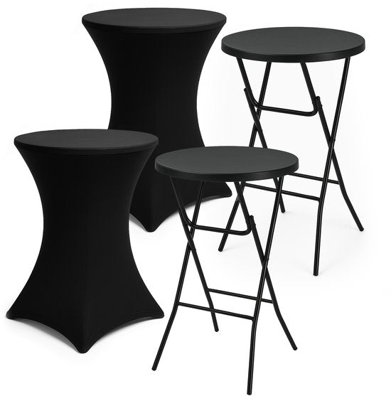 Brixy 2x Stevige Zwarte Statafel + 2x Zwarte Statafelrok - Partytafel - Robuust en Weersbestendig - Inklapbaar