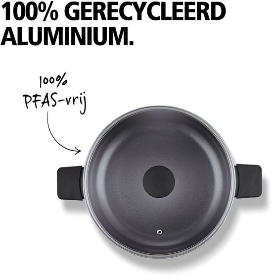 Brabantia VANTA Hapjespan - Ø 28 cm – Glazen deksel- Ergonomisch en licht - 100% PFAS vrij- Trendy design