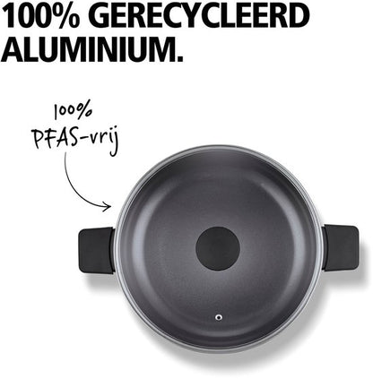 Brabantia VANTA Hapjespan - Ø 28 cm – Glazen deksel- Ergonomisch en licht - 100% PFAS vrij- Trendy design