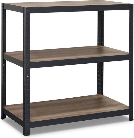 Avasco Stellingkast Table - laag stellingrek - houtlook - zwart metalen frame - 88x90x45 - 3 planken