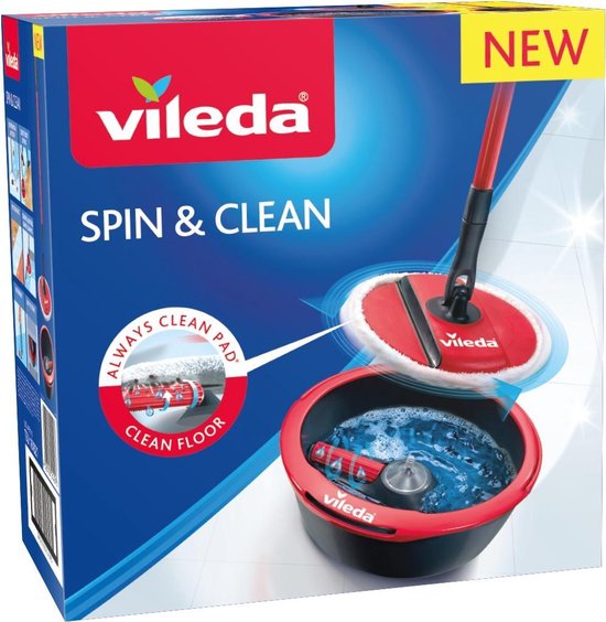 Vileda Spin&Clean - Mopset - Altijd schoon pad - Plooibare kop in microvezels 2in1