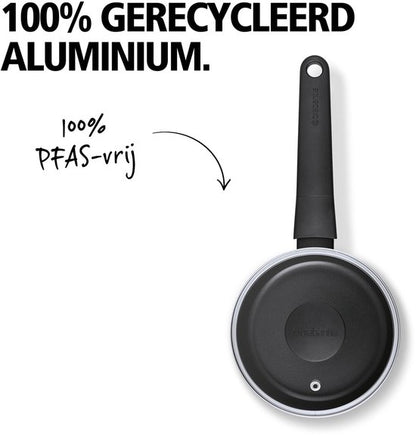 Brabantia VANTA Steelpan / Sauspan - Ø 16cm – Inclusief glazen deksel. Ergonomisch en licht - 100% PFAS vrij