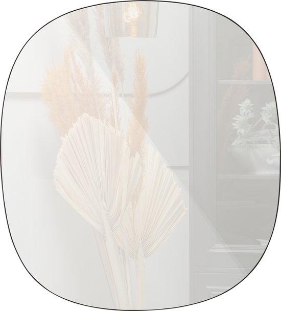 WOOOD Philou Spiegel - Glas/Metaal - Zwart - 60x55x0,5 cm
