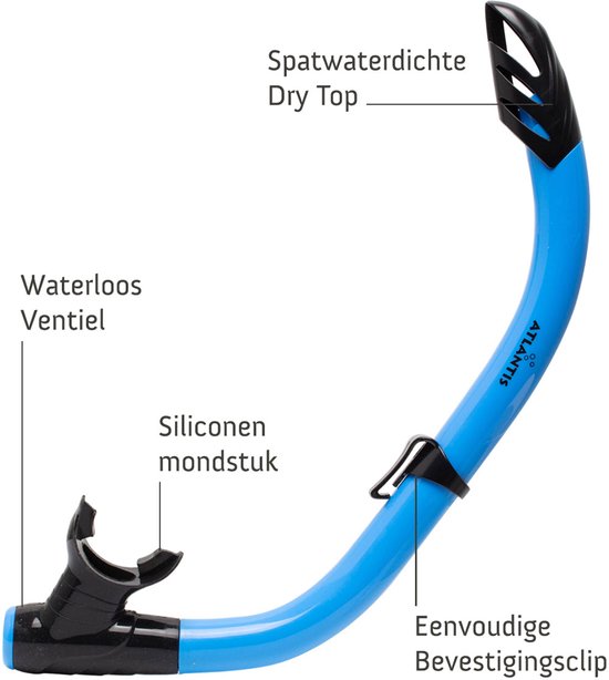 Atlantis Samana Pro Combo - Snorkelset - Snorkel & Duikbril - Versterkt Glas - Dry Top - Luxe Bewaartas - Volwassenen - Zwart/Blauw