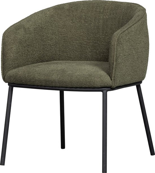 WOOOD Leon Eetkamerstoel - Bouclé Stof - Forest Green/Groen - 77x61x63 cm