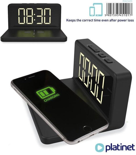 Platinet PACW5 Wekker met draadloze oplader - 5W - Zwart