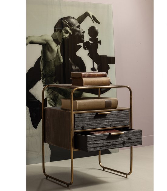WOOOD Polite Nachtkastje - Metaal/Hout - Antique Brass - 62x45x38 cm