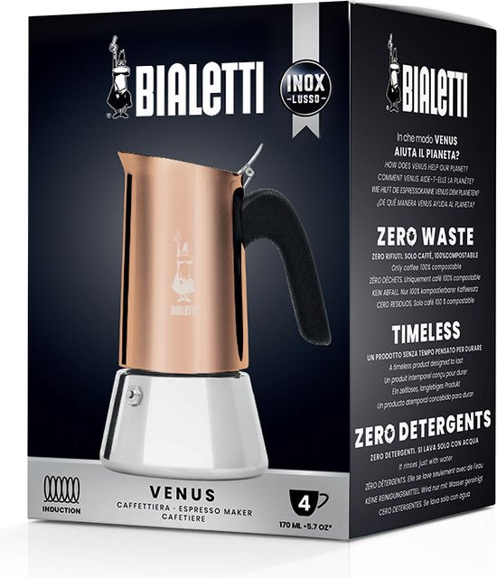 Bialetti Venus 6 Kops Koper – RVS Espressopot – 270 ml – Geschikt voor Inductie – Italiaans Design
