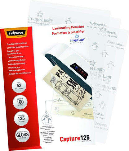 Fellowes lamineerhoezen A3 - 125 micron - 100 stuks - Glazend - Extra beschermend
